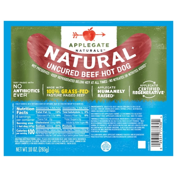 Applegate Naturals Uncured Beef Hot Dog, 10oz