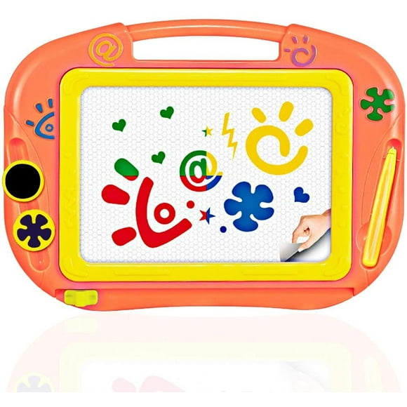 Magic board children drawing board with magnetic stamps, thickened learning board drawing board children's gift for children from(orange)