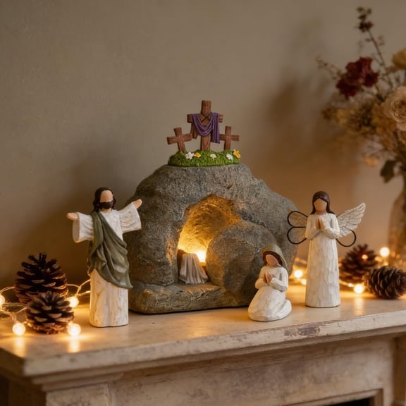Easter Resurrection Empty Tomb LED Light, Warm Glow Illuminated Easter Scene Decoration Gift, Waterproof Weather Resistant LED Decor for Indoor Outdoor Easter Home Yard Lawn Patio Display