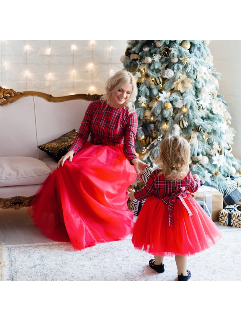 white christmas dresses Plaid Mother Daughter Matching Autumn Dresses Parent-child Christmas Dresses  by MomyMall