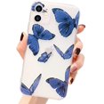 thumbnail image 1 of Girly Case for iPhone 11 Pro Case Cute Butterfly Pattern Design Matte Translucent Clear Girls Women Soft TPU Rubber Shockproof Case Cover for iPhone 11 Pro, Blue Butterflies, 1 of 7
