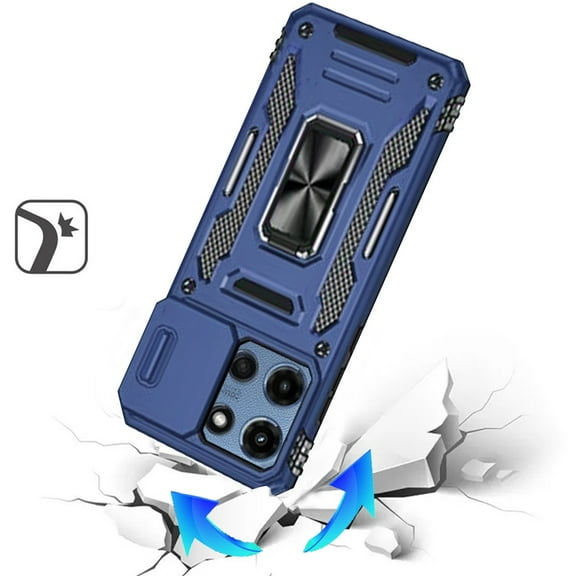 For Motorola Moto G Power 5G 2026 Tough Hybrid Case with Movable Camera Window & Metal Ring Stand Shockproof Cover, XPM Phone Case [Blue]