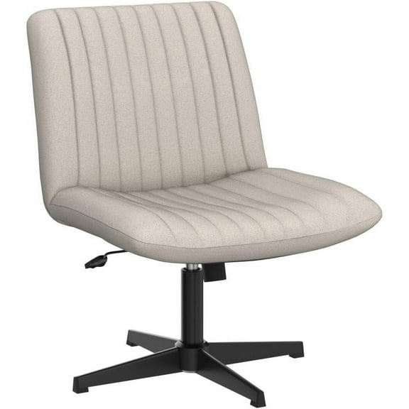 CRXX Fabric Padded Desk Chair No Wheels, Armless Wide Swivel,120° Rocking Mid Back Ergonomic Computer Task Vanity Chairs for Office, Home, Make Up,Small Space, Bed Room,Beige