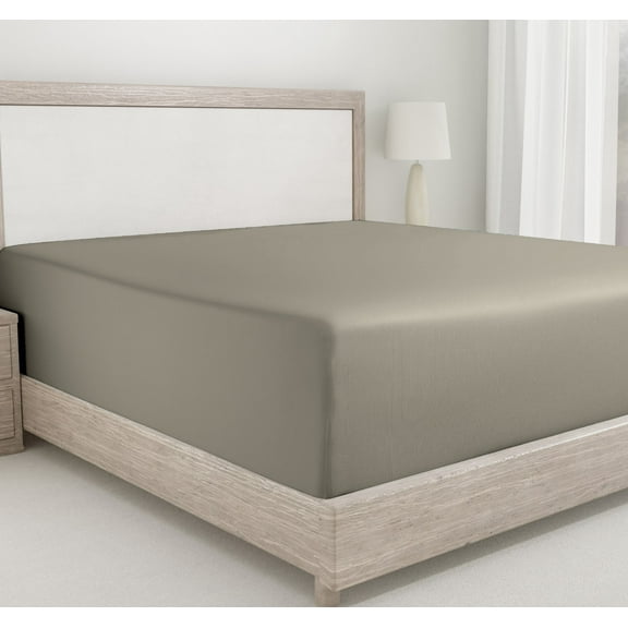 California Design Den Full Fitted Sheet Only, Soft 400 Thread Count 100% Cotton Sateen, Deep Pocket, All-Around Elastic, Side Indicators - Taupe