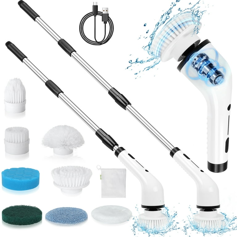 Electric Spin Scrubber Upgraded LED Display Cleaning Brush with 5  Replaceable Brush Heads IPX7 Waterproof Shower Scrubber with Long Handle  for Cleaning Bathroom Tub Tile Floor Pool Grout, Price $40. For USA.