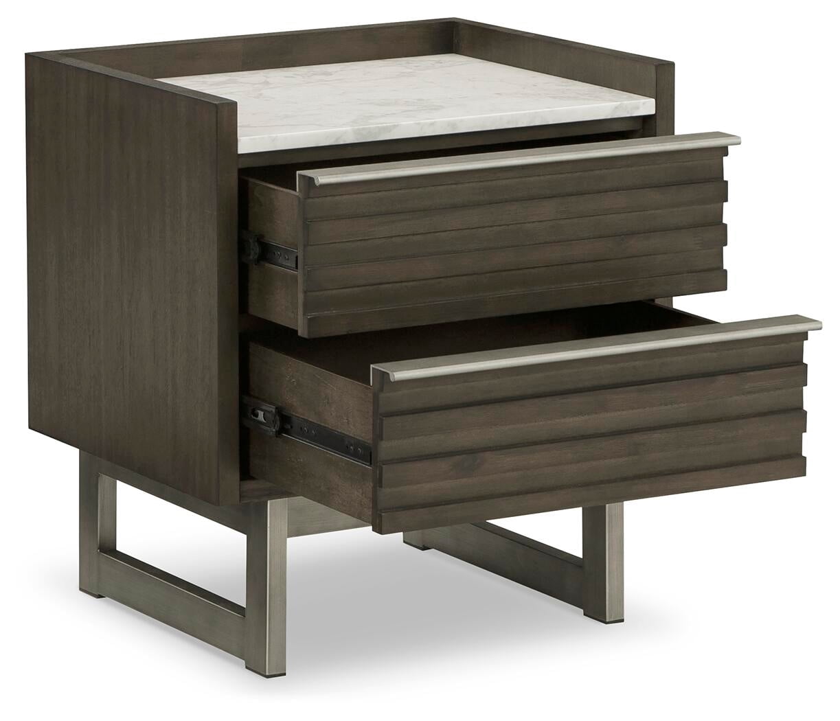 Signature Design by Ashley Arkenton 2-Drawer Nightstand with White Marble Top - Modern Bedroom Side Table, Grayish Brown Wood Finish