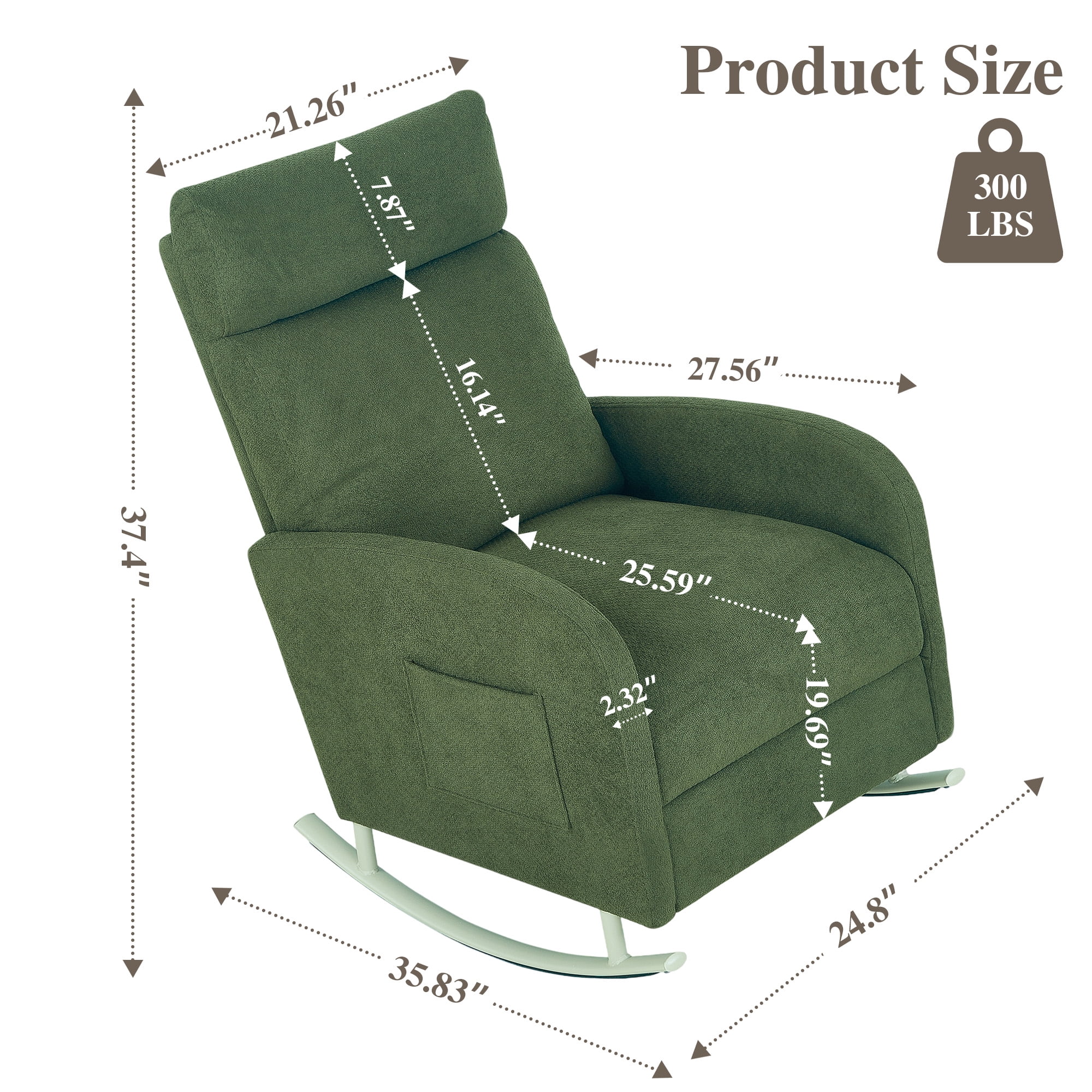 Parlor Dream Modern Chenille Rocking Chair for Living Room,Glider Chair for Nursery, with Side Storage Pocket & Metal Base, 300 lbs Capacity