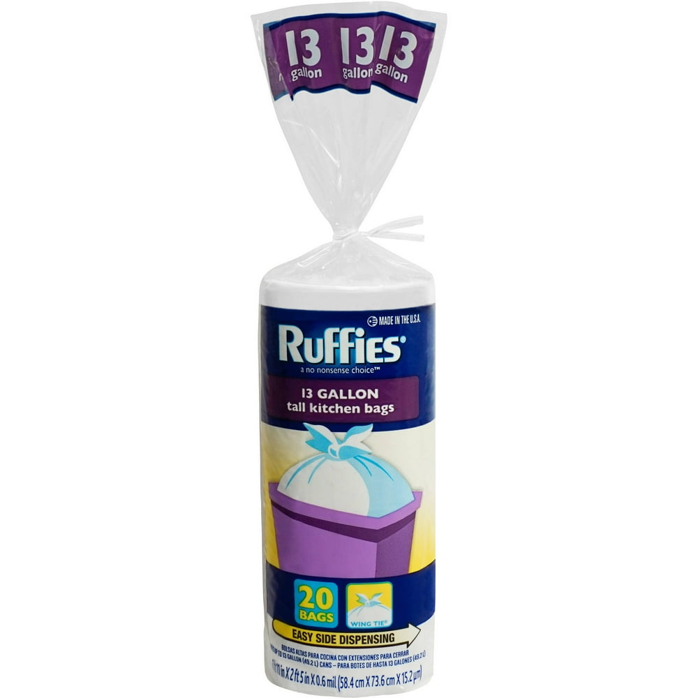 Ruffies Tall Kitchen Trash Bags, 13 Gallon, 20 Count