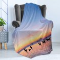 thumbnail image 4 of Fishing Soft Flannel Fleece Throw Blanket, Sunset on Sea with Silhouette Ships at Suratthani Bay Relaxation Art, Cozy Plush for Indoor and Outdoor Use, 50" x 70", Blue Yellow Coral, by Ambesonne, 4 of 5
