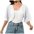 thumbnail image 2 of BADHUB Women Shrug Chiffon Cardigans Open Front Short Sleeve Bolero for Evening Dressy White XL, 2 of 6