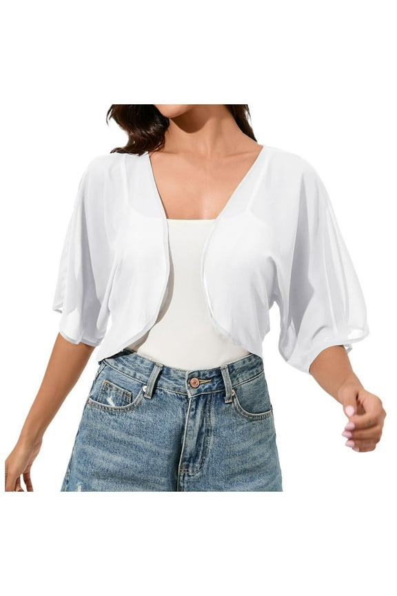 Womens Lightweight Cardigans Short Sleeve Open Front Elegant Chiffon Jacket for Evening Dresses
