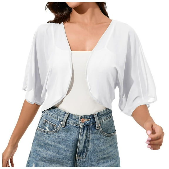 HUJlwoi Short Sleeve Cardigans for Women Chiffon Open Front Soft Cropped Outerwear Coats Breathable Fashion Fall Outfits Casual Clothes
