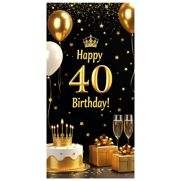 LUUFILx Gold 40th Birthday Backdrop Banner Cake Decor Party Supplies Photography Props Milestone Celebration Background Happy Birthday Décor Balloons Stars