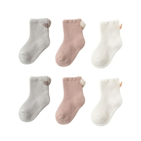 

NLAGER Socks 3 Pairs Winter Warm Keeping Terry Thick Cotton Baby Toddler Middle Tube Socks