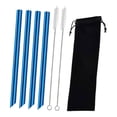 thumbnail image 1 of 4 pajitas reutilizables de acero inoxidable, portátiles, con cepillo de limpieza, de metal, reutilizables para cócteles, tiendas y cocinas. Azul, 1 of 8