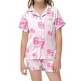 thumbnail image 4 of Kids Girls 67 Pajama Button Short Sleeve Shorts Two Piece Silk Sleepwear Children Valentine's Day Nightwear Outfit for Kids Cozy Loungewear, 4 of 6