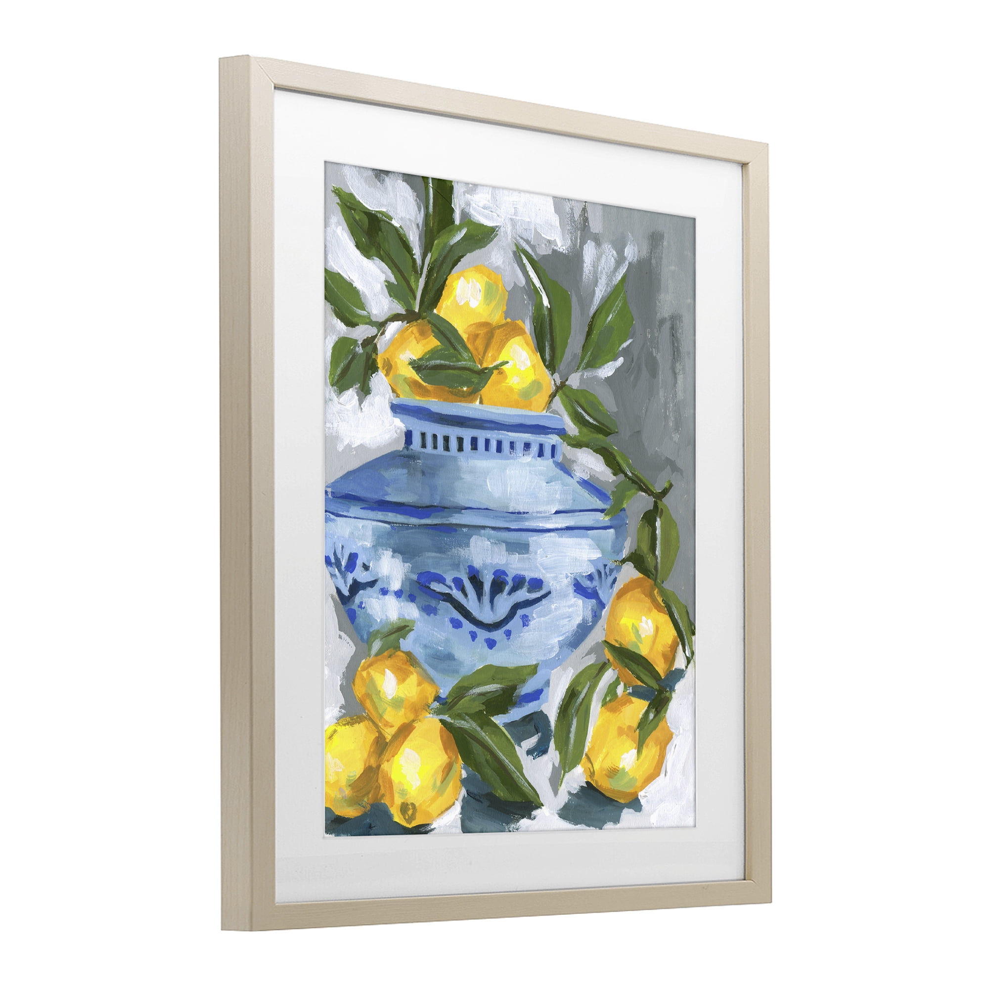 Stupell Industries Indigo & Lemon Vase Birch Framed Print Under Glass, design by Melissa Wang