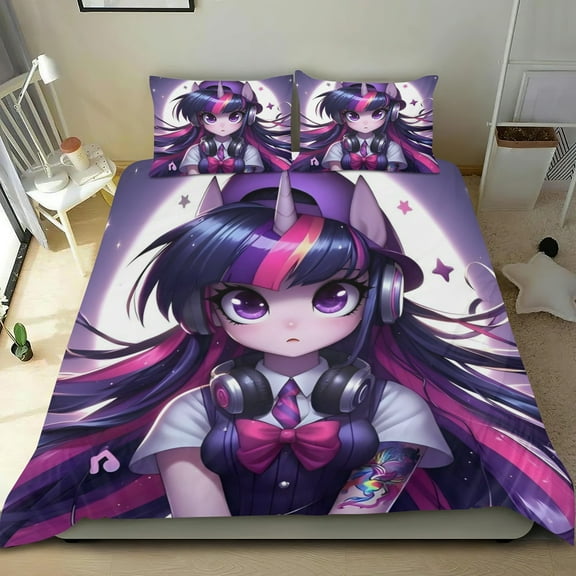 Equestria Girls Themed Bed Sheet Set Three Piece Set 53x79 Inches Comfortable And Skin Friendly Unique Design Creating A Star Studded Night