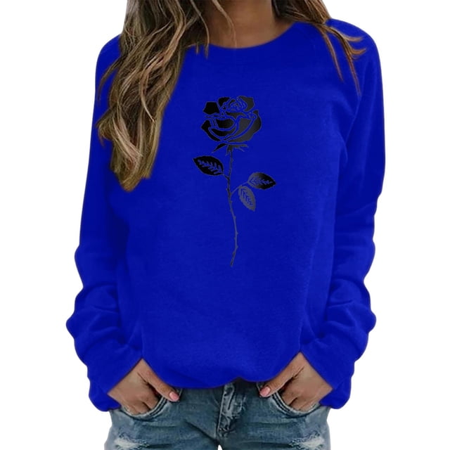 HNMKIU Chandail en Molleton Col Rond Femme Imprimé Col Rond Ajusté Chandail Décontracté Manches Longues Chemises d'Entraînement Blouse Ample