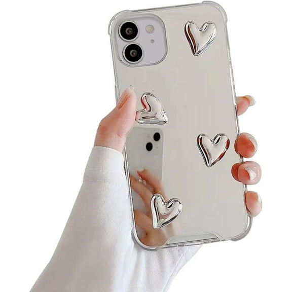 Compatible with iPhone 11 Mirror Case, Fashion Cute 3D Love Heart Soft Silicone Clear Case for Women Girls Shockproof Protection Phone Cover