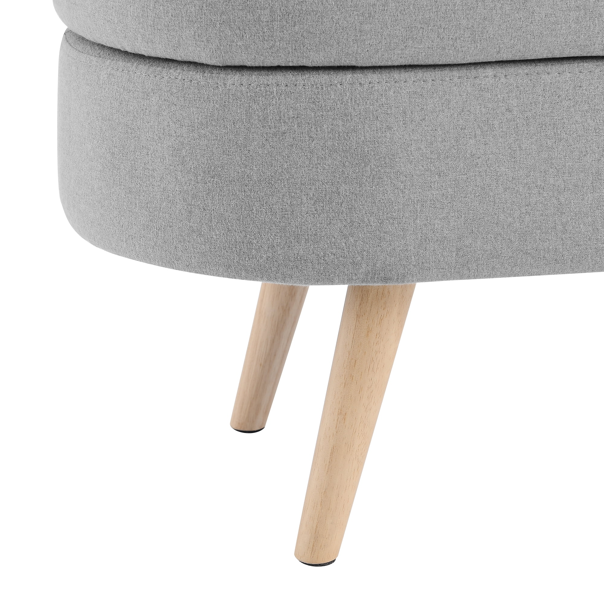 Furniliving 43.5"Storage Ottoman Benches, Oval End of Bed Bench with Rubber Wood Leg, Upholstered Bench for Living Room, Bedroom, Entryway, Grey