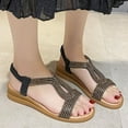 thumbnail image 2 of Wedge Sandals for Women Rhinestone Summer Elastic Strap Open Toe Solid Color Holidays Beach Comfortable Sandals Black, 2 of 9