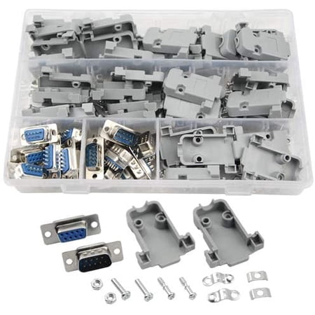 XINGYHENG 20-Piece DB9 Connector Kit – 9 Pin Female To Male Solder Type With Gray Plastic Hoods (10 Pairs) For Serial Port Cables
