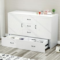 ZAFLY Murphy Bed Cabinet with Charging Station, Queen Size Solid Wood Cabinet Bed with Mattress, Murphy Cube Chest Bed with Storage Drawers - White