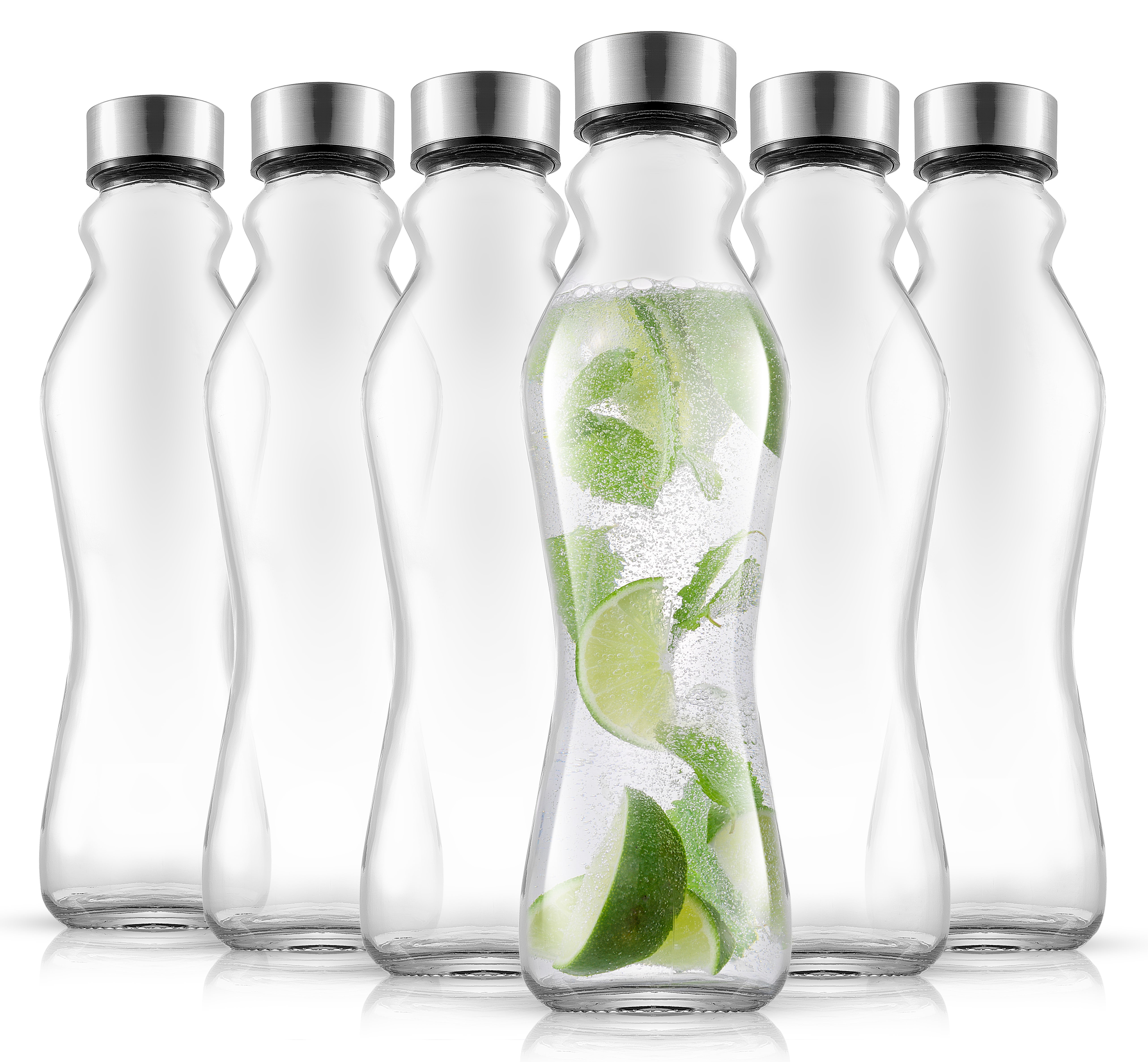 JoyJolt Spring Reusable Glass Water Bottles Set of 618 oz Glass