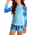 thumbnail image 3 of Odeerbi 12-16 Años Niñas Hawaiana 2 Piezas de Manga Larga Rash Guard Conjunto Bloque de Color Upf 50 + Traje de Baño de Surf Seco Rápido Con Pantalones Cortos, 3 of 9