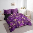 thumbnail image 3 of Feelyou Retro Fashion Damask Bedding Comforter Set 7 Pieces, Western Mandala Paisley Full Bedding Set, Purple Gold Boho Flower Reversible Fitted Sheet Flat Sheet, Ultra Soft Bedroom Decor, 3 of 8