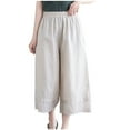 thumbnail image 2 of Summer Savings Clearance Capris Pants for Women, Women's New And Linen L Lace Lace Lace Solid Color Wide Leg Pants Cropped Pants(Beige,XL), 2 of 4