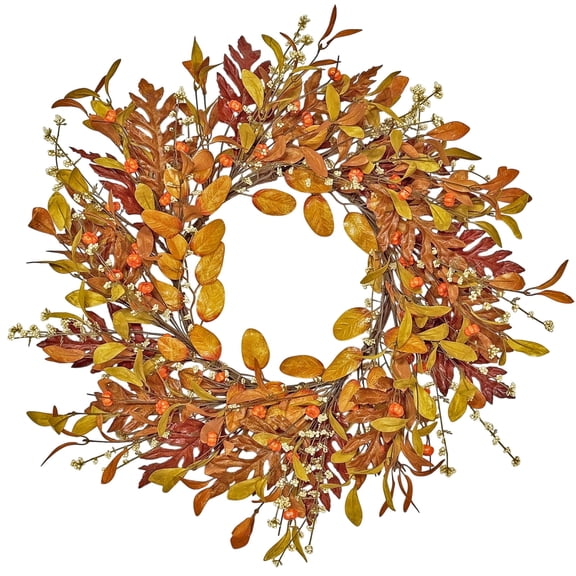 TETOU 20.5" Fall Wreaths for Front Door, Artificial Pumpkin Maple Leaves Harvest Autumn Wreath with Eucalyptus Leaves for Fall Thanksgiving Halloween Door Wall Porch Indoor Outdoor Decoratioin