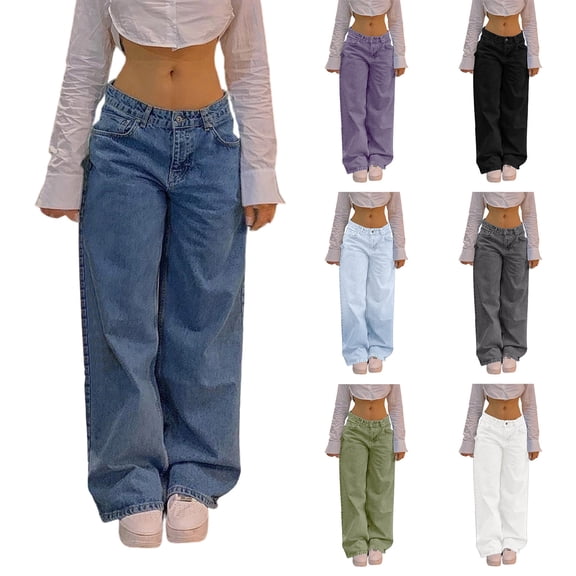 qucoqpe Women's Baggy Jeans Vintage Straight Wide Leg Denim Pants Streetwear Style Loose Fit Jeans with Pockets Blue XL