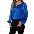 thumbnail image 2 of Women'S Satin Casual Long Sleeve Shirt, Elegant Business Work Top, Formal Autumn Outfit for the Office Blue M, 2 of 10