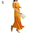 thumbnail image 1 of Vacation Dress Solid Color Off Shoulder Off Shoulder Casual Beach Long Dress, Yellow, S, 1 of 6