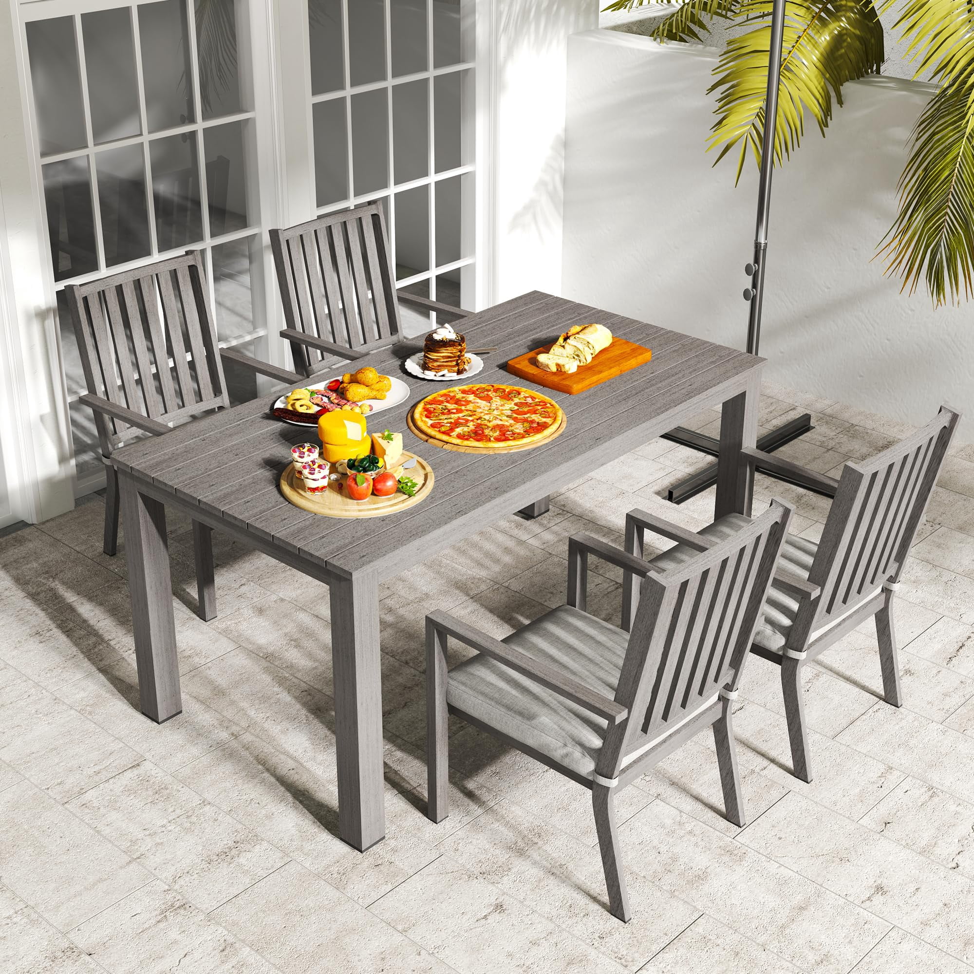 May in Color Patio Dining Chair Set of 4, Aluminum Outdoor Dining Chairs with Waterproof Cushions, Metal Outdoor Patio Furniture Seating for Porch, Balcony, Deck, Backyard, Gray