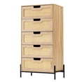 thumbnail image 1 of 5 - cajón almacenamiento chest con wicker pattern - pb oak: compact natural organizer para sala de estar o dormitorio, 1 of 7