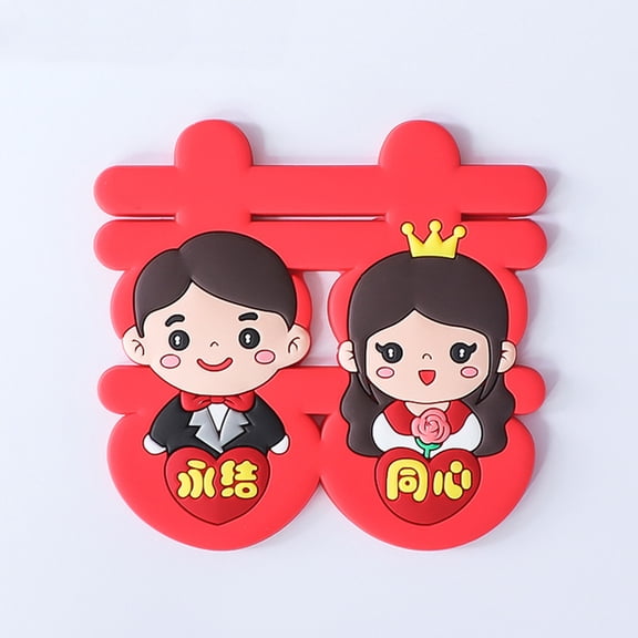 FONDOTIN Red Soft Rubber Wedding Cake Decorations Romantic Couple Design 3 Pieces for Party and Event Decor