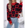thumbnail image 4 of Womens Mock Neck Sweater Long Sleeve Block Cute Heart Knit Fall Winter Tops Ribbed Knit Pullover Sweaters, 4 of 8