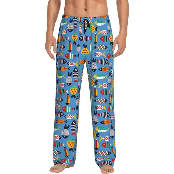 Naloa Cute Flat Fish Pajama Pants Men, PJ Bottoms, Sleep & Lounge Pants-Small