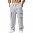 thumbnail image 3 of ThriftyPlait Mens Wide Leg Cargo Jogger Sweatpants Casual Elastic Drawstring Waist Multi Pocket Pants Straight Fit Daily Walking Outdoor Pants, 3 of 9