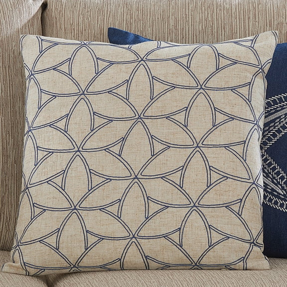 HomeMagic, 18" x 18" Tan/Blue Decorative Pillow Cover, 100% Embroidered Polyester