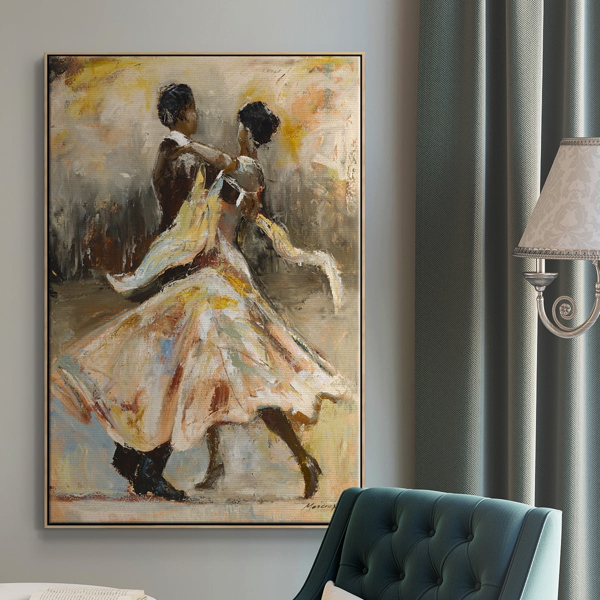 Night Out Framed Premium Gallery Wrapped Canvas - Ready to Hang - 27 x 41 - Natural Wood Floating Frame