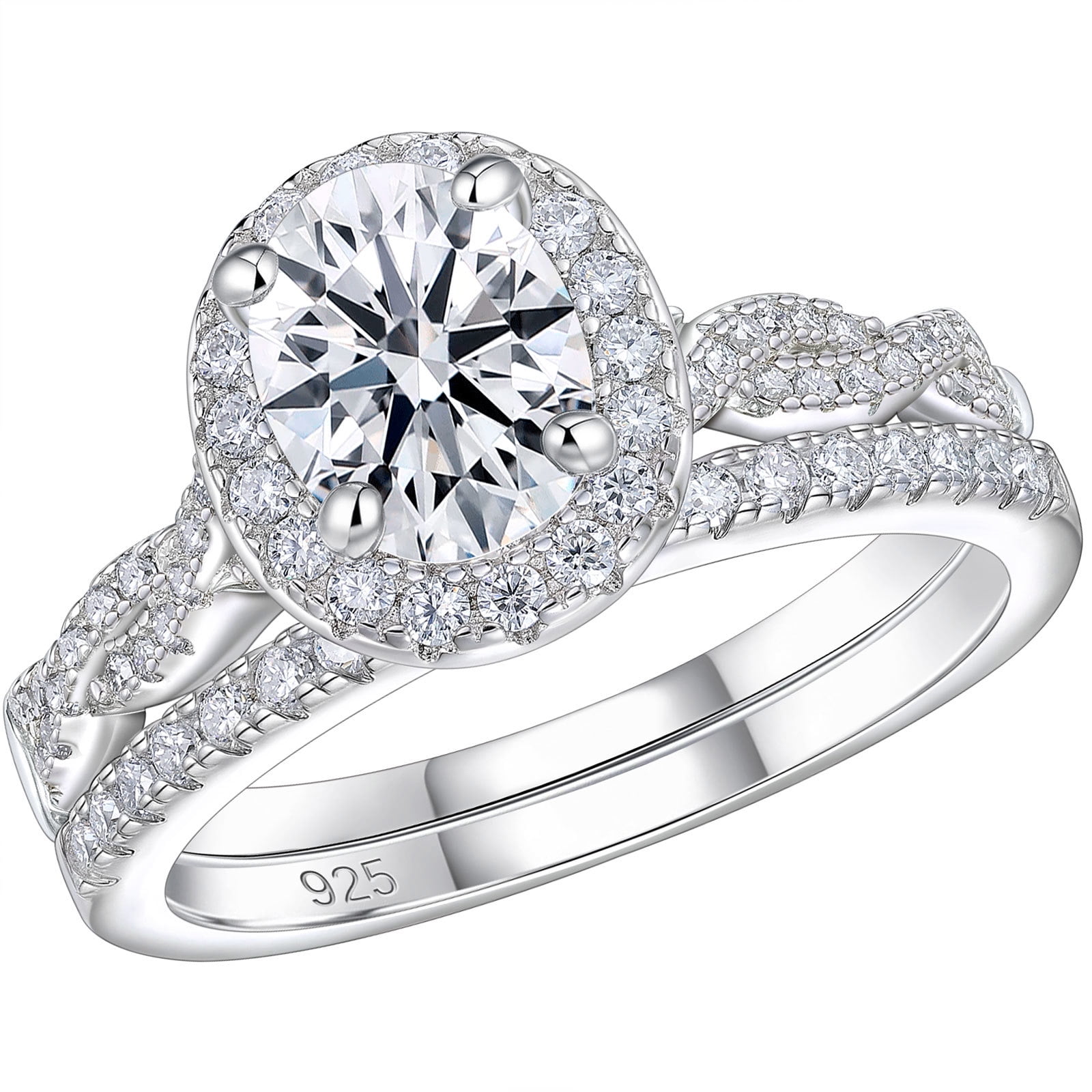 Newshe 2 Ct Oval Moissanite Wedding Sets for Women Twisted Band 925 Sterling Silver Bridal Rings Size 7