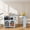 Grey-Blue + MDF + Classic + European + Modern, variant on Rolling Kitchen Island with Extended Table, LED Lights & Power Outlets, 2 Fluted Glass Doors, Storage Compartment & 3 Side Open Shelves, Grey Mobile Cart for Kitchen