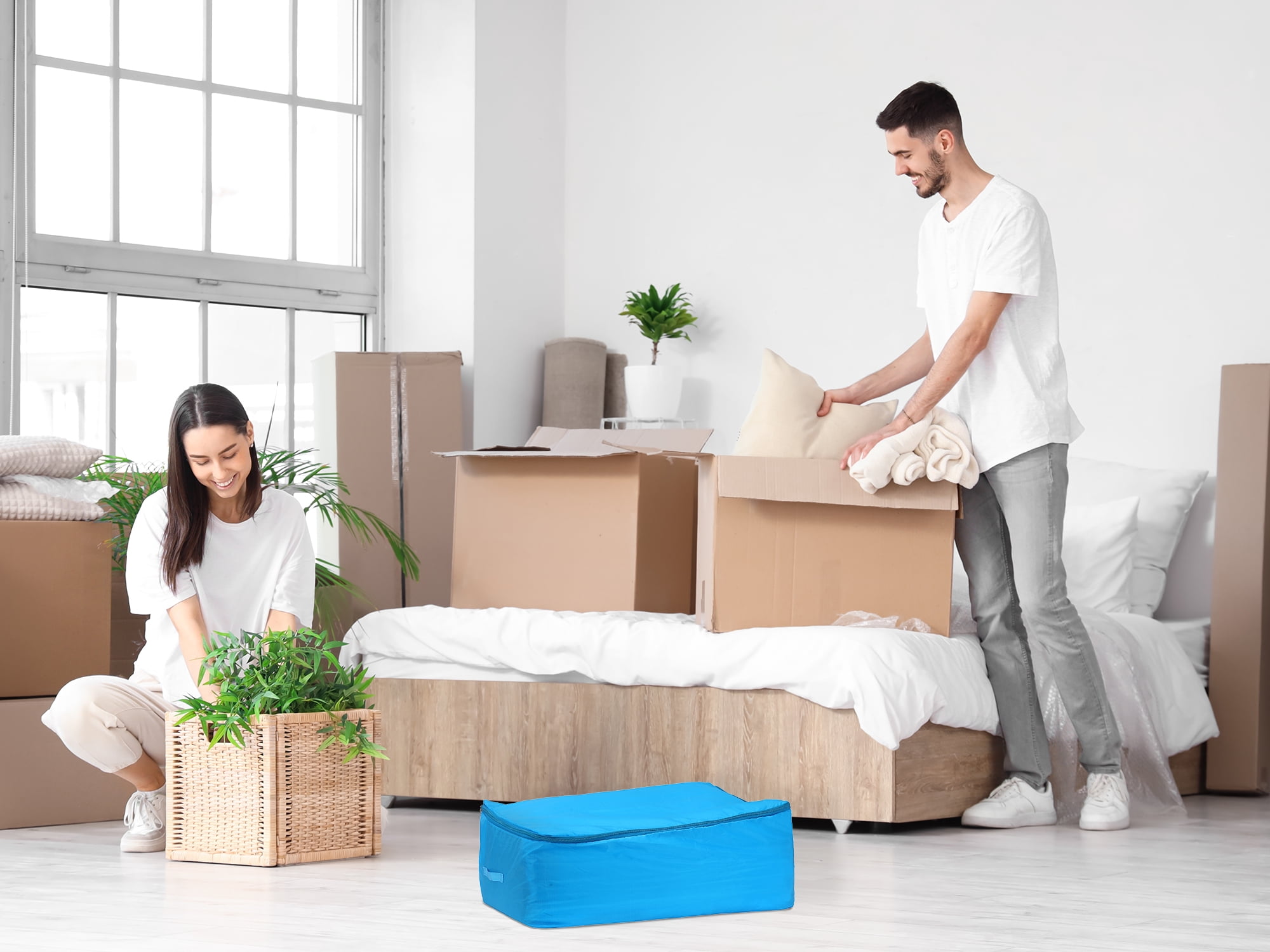 Unique Bargains 1 Pack Clothes Storage Bags Moving Bags Blue 21.5*14*8in