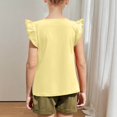 thumbnail image 4 of XIMIN Toddler Girls Shirts Baby Girl Ruffle Sleeves Blouse Round Neck Blouse Kids Girl Solid Color Short T-Shirts Basic Cotton Tee Top Casual Cute Clothes, 4 of 7
