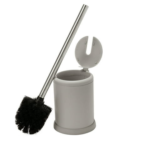 Bath Bliss Self Closing Lid Toilet Brush and Holder in Grey 4.5" Rd x 14.75"