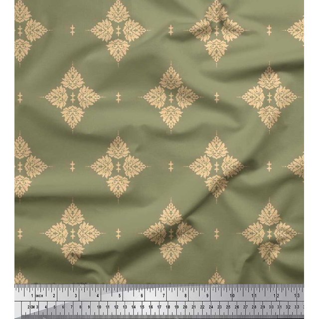 Soimoi Polyester Crepe Fabric Floral Block Print Sewing Fabric Yard 52 Inch Wide